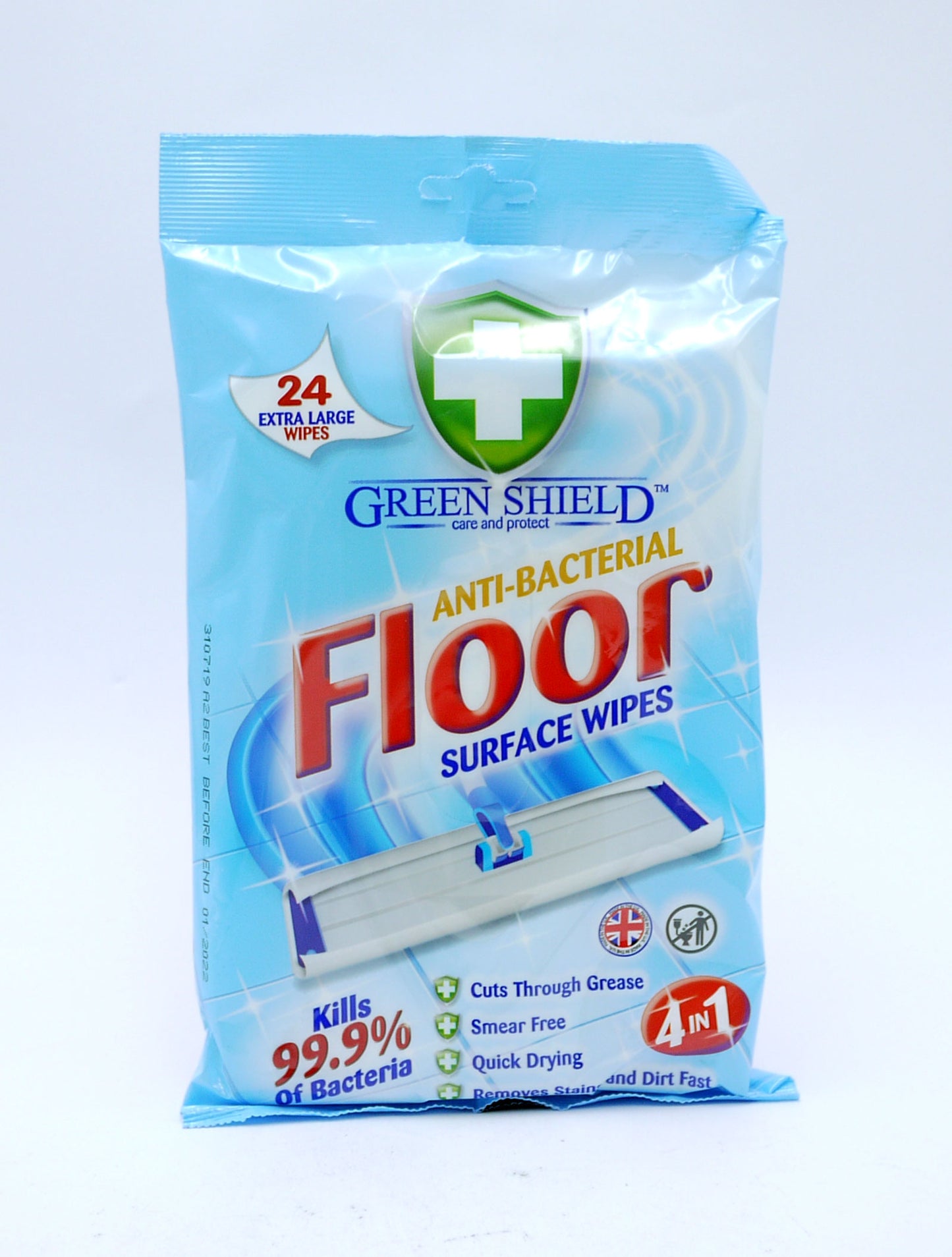 LINGETTES ANTIBACTÉRIENNES POUR SOLS GREENSHIELD 24 LINGETTES