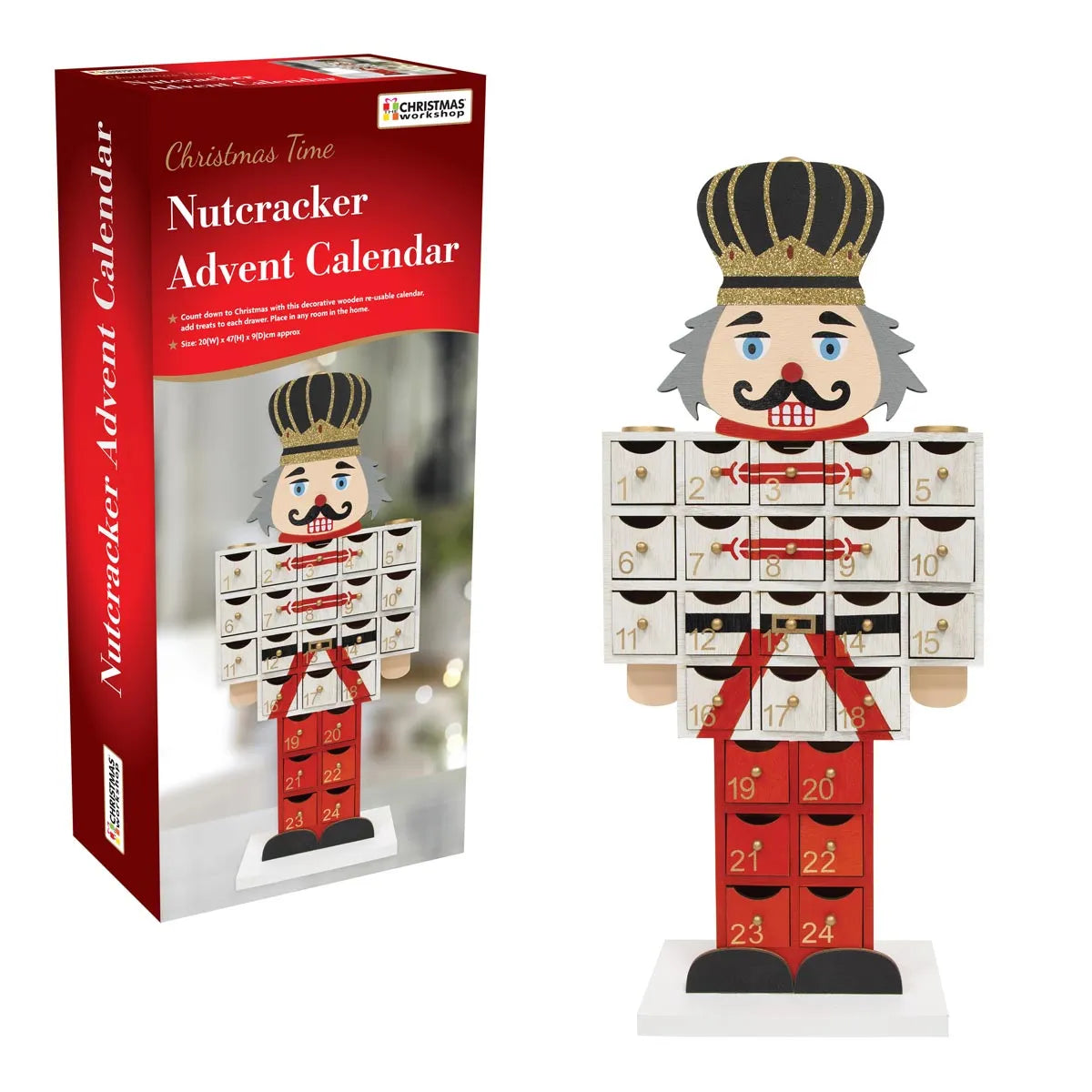Christmas Workshop White/Red Wood Nutcracker Advent Calendar