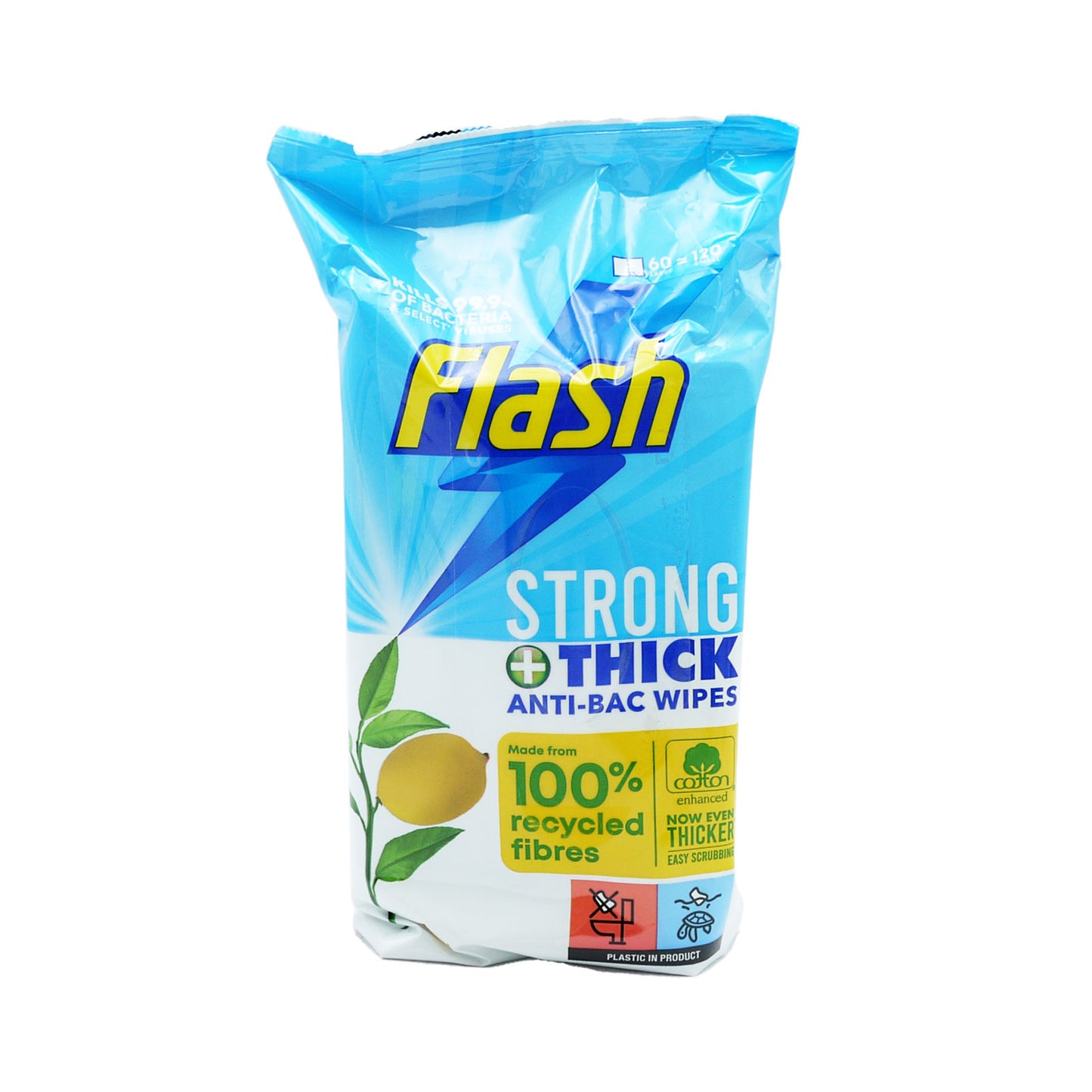 LINGETTES FLASH CITRON ANTI BACTÉRIENNES X120