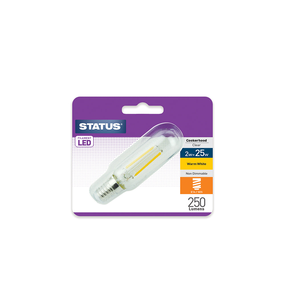 2W = 25W = 250 lumens - LED filament - Hotte de cuisine - Culot E14 (SES) - Transparent - Blanc chaud - 1 pièce