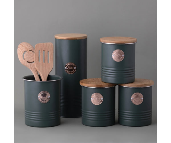 Pot à ustensiles vert bio - Rangement de cuisine durable | Support à ustensiles écologique.