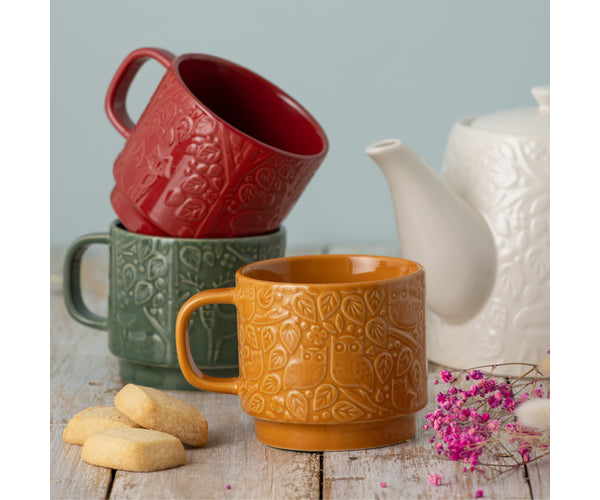 Dans la Forêt Tasse Rouge 300ml Charme Rustique pour votre Boisson du Matin
