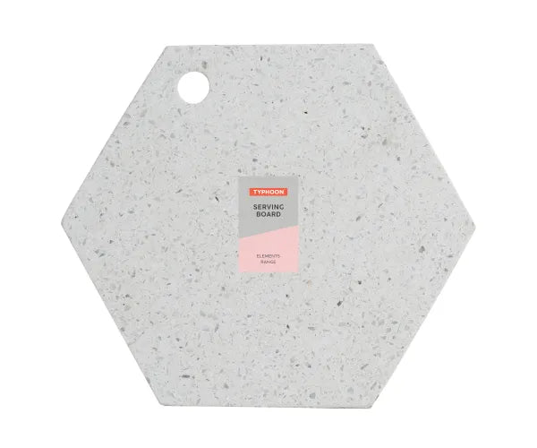 Découvrez l'élégante planche de service hexagonale en terrazzo d'Elements.
