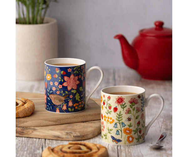 Tasses à thé élégantes en porcelaine fine Motif fleurs sauvages, 400 ml, assorties