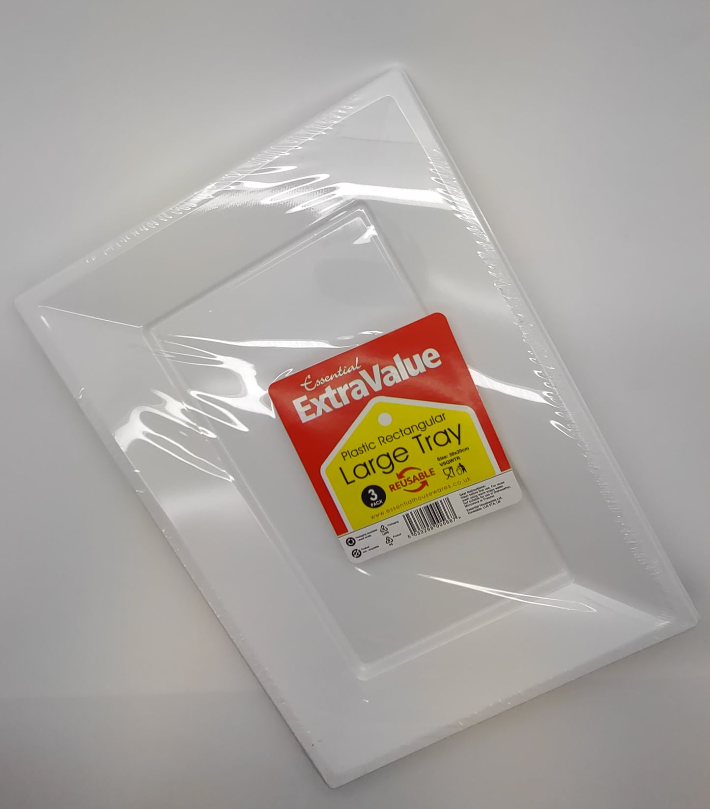 Plateau en plastique blanc rectangulaire très économique 30x20cm, lot de 3