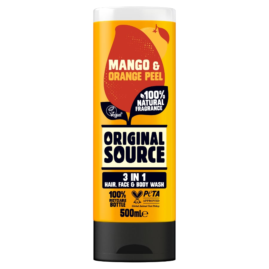 Gel douche 3-en-1 Cheveux, Visage et Corps Mangue & Zeste d'Orange 500ml