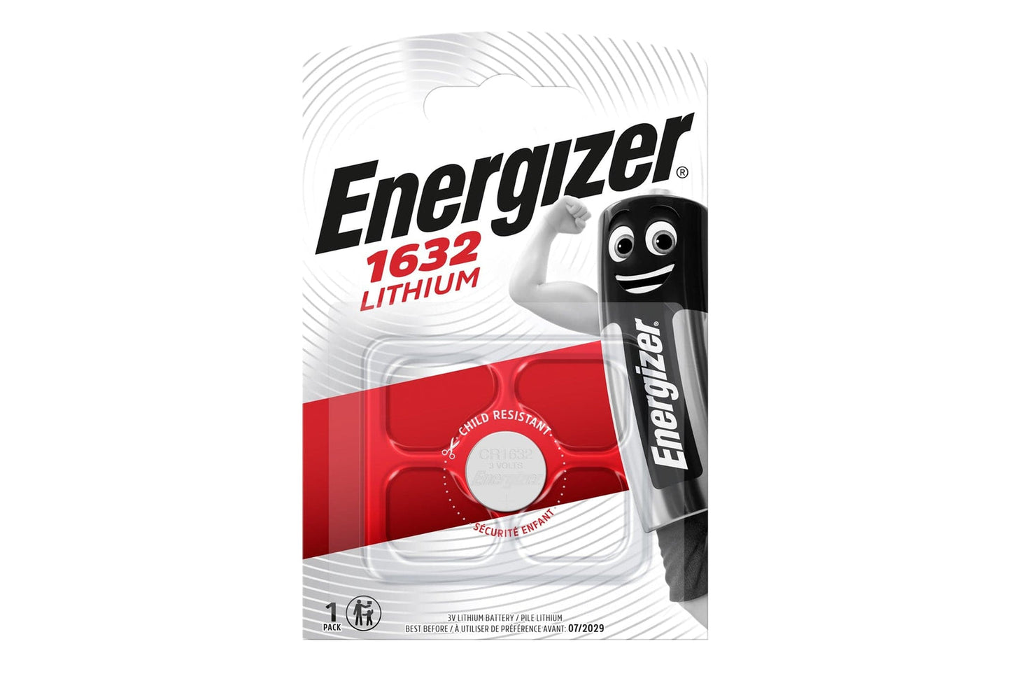 Pile bouton au lithium Energizer CR1632 – 1 paquet