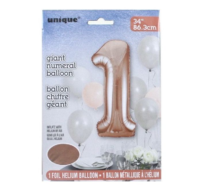34in ROSE GOLD Number 1 Balloon