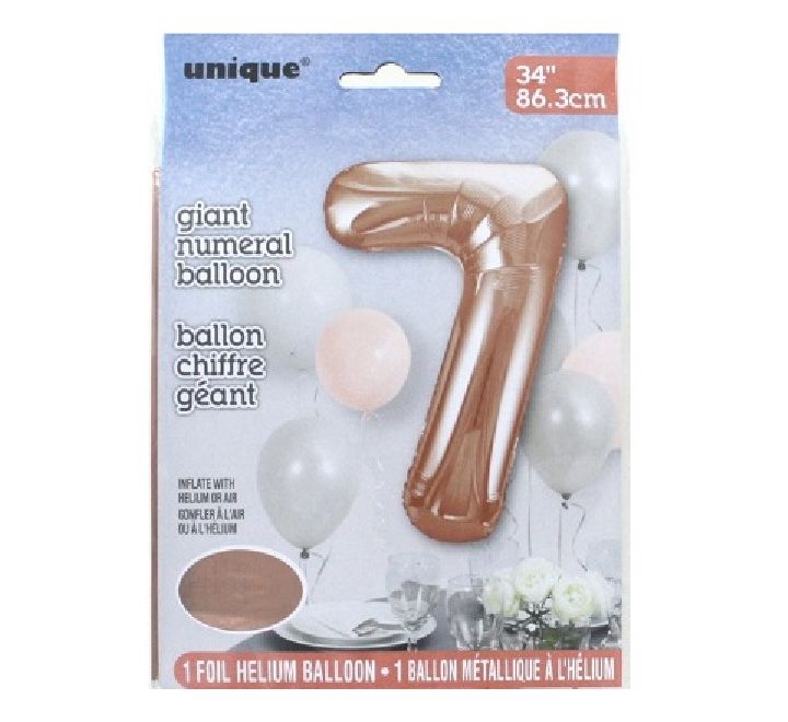 Unique 34IN ROSE GOLD Number 7 Balloon