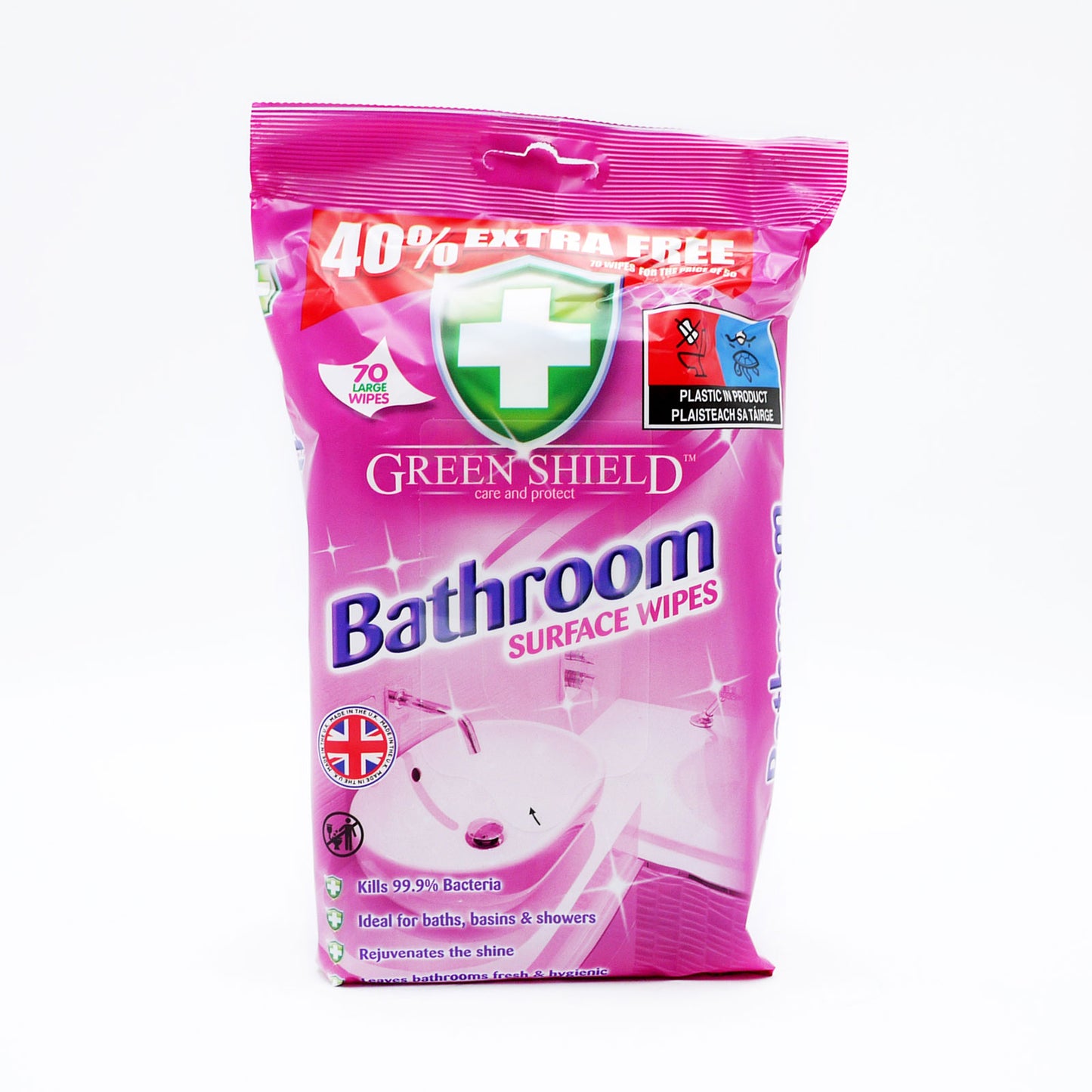 LINGETTES NETTOYANTES SURFACES DE SALLE DE BAIN GREENSHIELD 70 LINGETTES