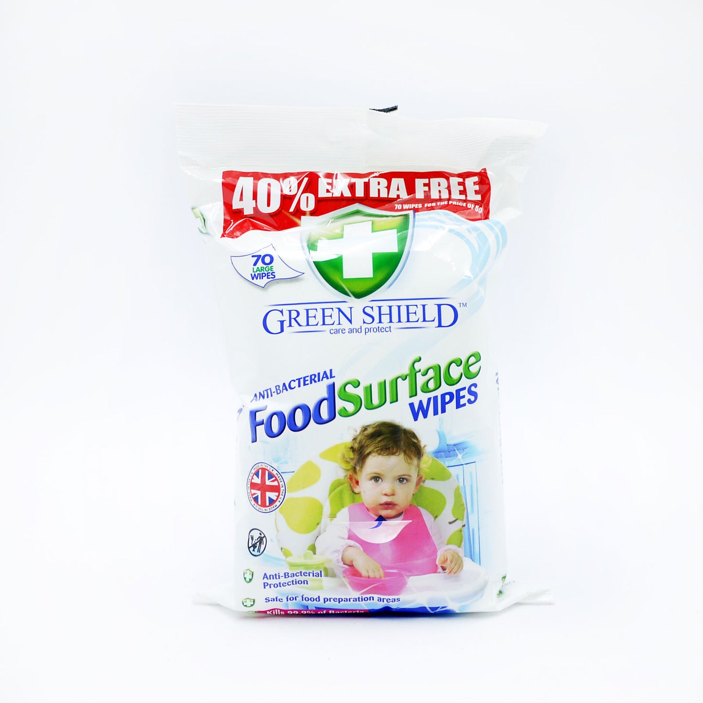 LINGETTES ANTIBACTÉRIENNES SURFACES ALIMENTAIRES GREENSHIELD 70 LINGETTES