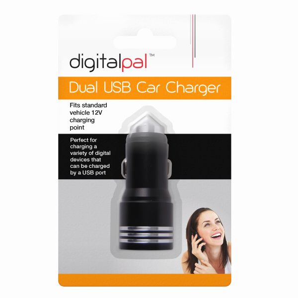 Chargeur de voiture USB double 12 V à 2 ports avec prise allume-cigare Digital Pal Twin - 2,1 A