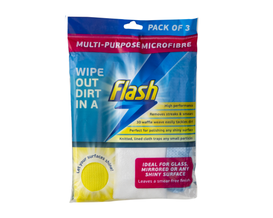 FLASH Lot de 3 chiffons microfibres multi-usages 35x35cm