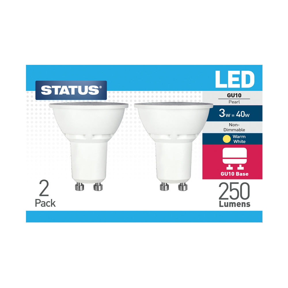 3w = 35w = 250 lumens - LED - GU10 - 100° - PA - Pearl - Warm White - 3000k - 2 pk