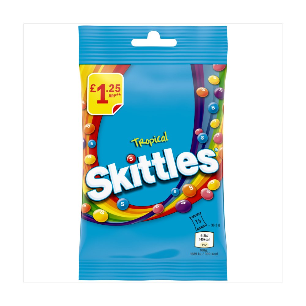 Skittles Vegan Chewy Sweets Tropical Fruit Flav Treat Bag 109g