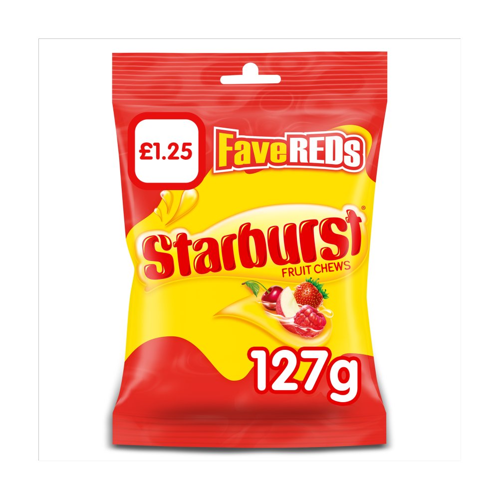 Starburst Fave Reds Bonbons Végans Moelleux Goût Fruit Sac de Friandises 1,25 £ PMP 127g