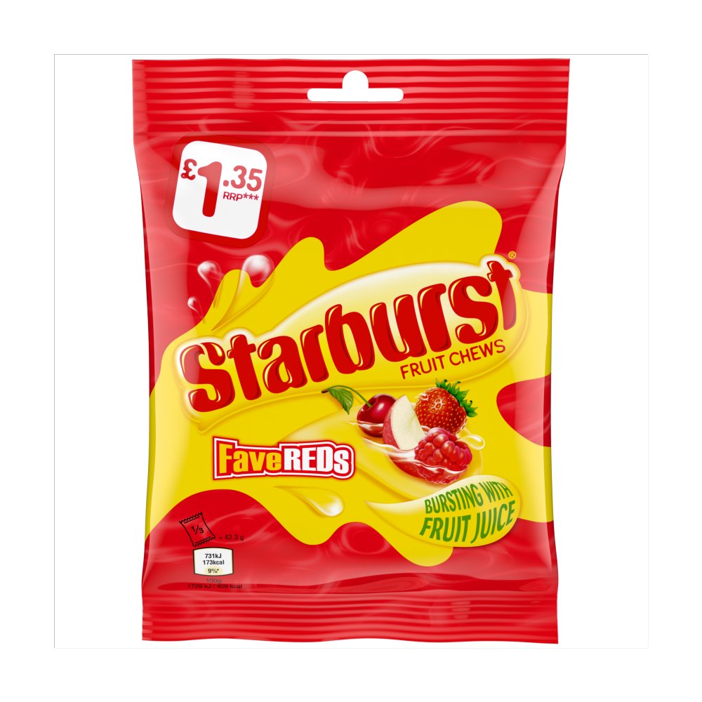 Starburst Fave Reds Vegan Chewy Sweets Fruit Flavoured Treat Bag £1.35 PMP 127g