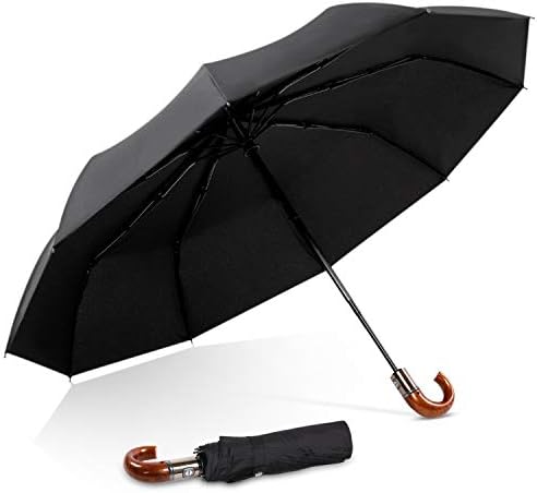 PARAPLUIE PLIANT AUTOMATIQUE HOMME AVEC POIGNÉE BOIS