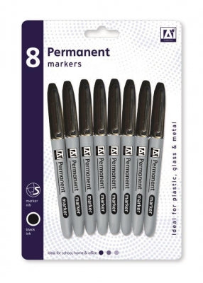 Marqueurs noirs permanents, paquet de 8