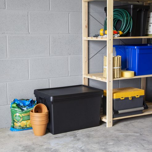 Wham Bam 62L Boîte et couvercle robustes noires en plastique recyclé