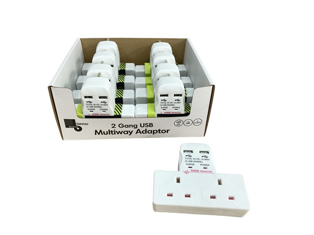 Adaptateur Mural 2 Voies avec 2 Ports USB - 1A