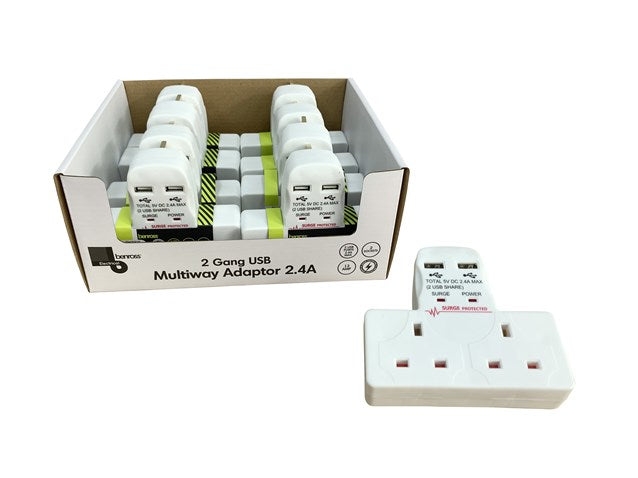 Adaptateur Mural 2 Voies avec 2 Ports USB - 2,4 A