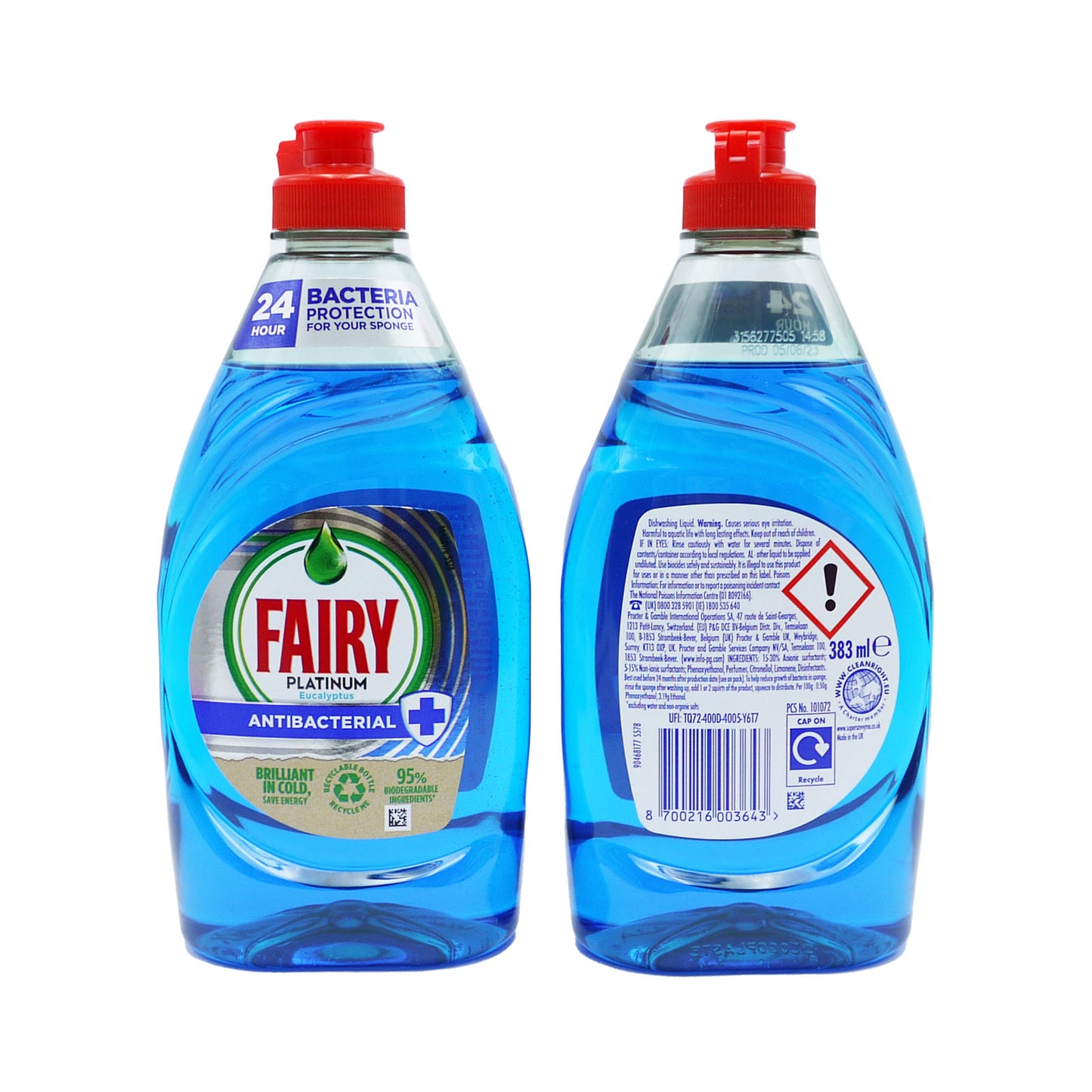 LIQUIDE VAISSELLE ANTIBACTÉRIEN FAIRY PLATINUM LAVE RAPIDEMENT 383ML