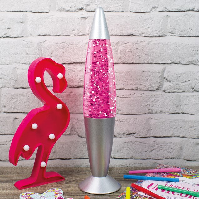 Lampe à paillettes rose de 16" - Forme lampe à lave