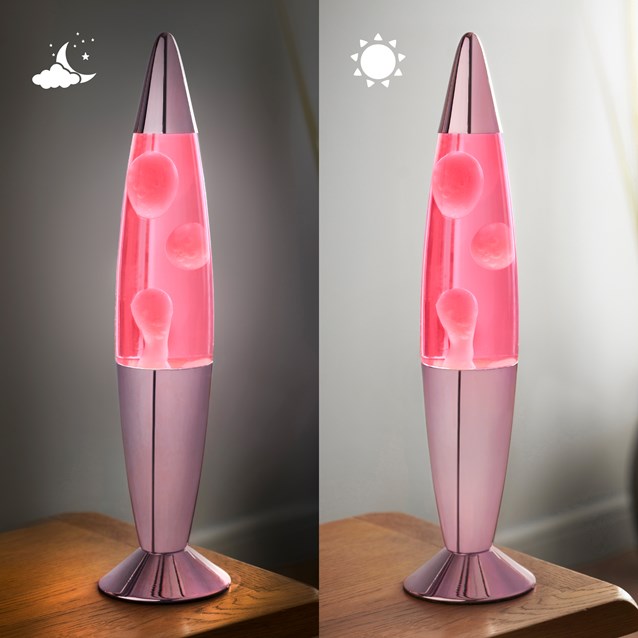 Lampe à Lave 40 cm - Lave Rose / Effet Chrome Or Rose