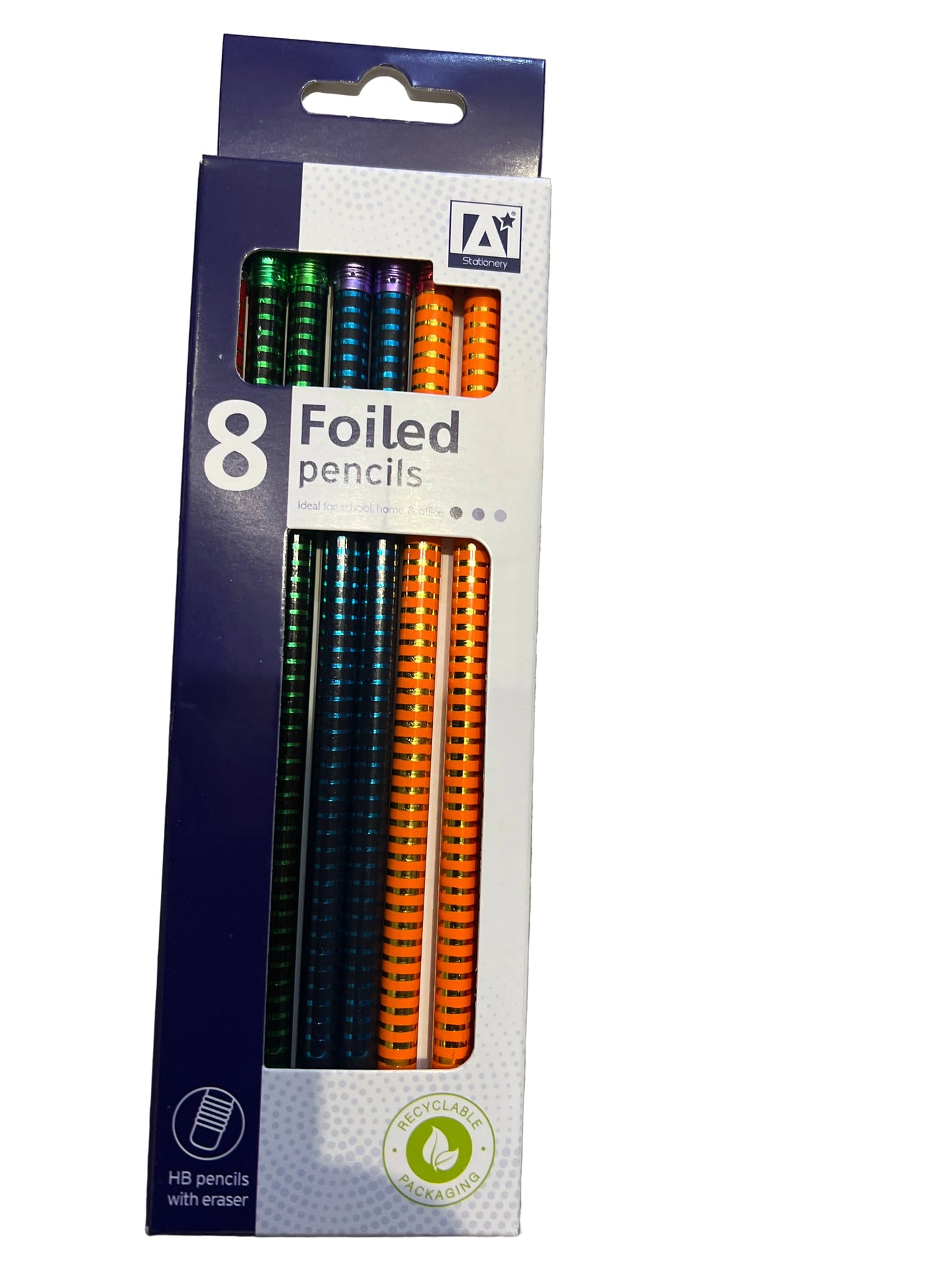 CRAYONS HB AVEC GOMME COULEURS ASSORTIES PAQUET DE 8