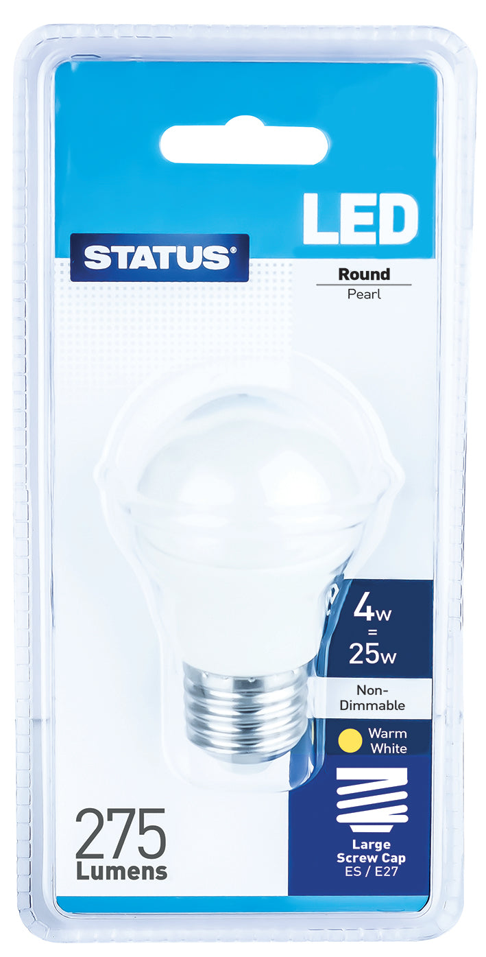 4w = 25w = 275 lumens - LED - Round - ES - PA - Pearl - Warm White - 1 pk