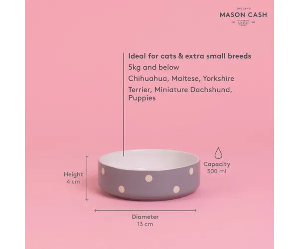 Jolie gamelle grise à pois de 13 cm pour animaux de compagnie | Solution d'alimentation élégante.