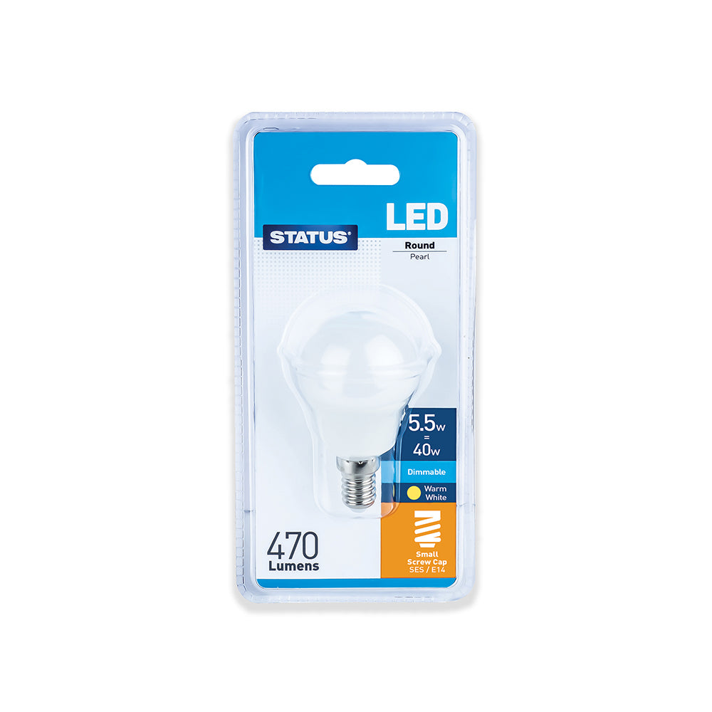 5,5 W équivalant 40 W = 470 lumens - LED à intensité réglable - Ronde - Culot à vis E14 - PA - Perle - Blanc chaud - 1 unité
