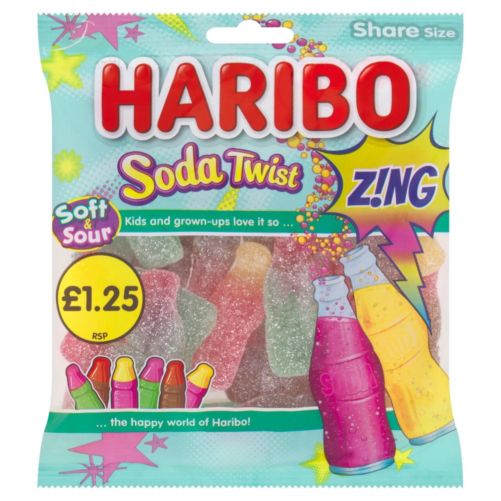 Sachets de bonbons gélifiés pétillants HARIBO Soda Twist Zing à partager 160g
