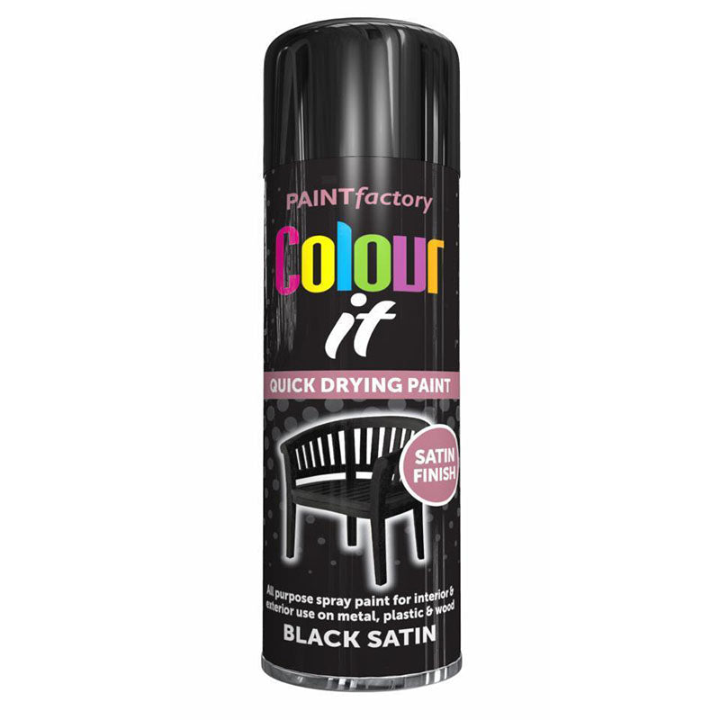 Rapide Paint Factory Colour It Spray Paint Black Satin 150ml