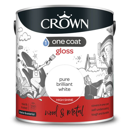 Crown One Coat Gloss Paint - Pure Brilliant White - 2.5L