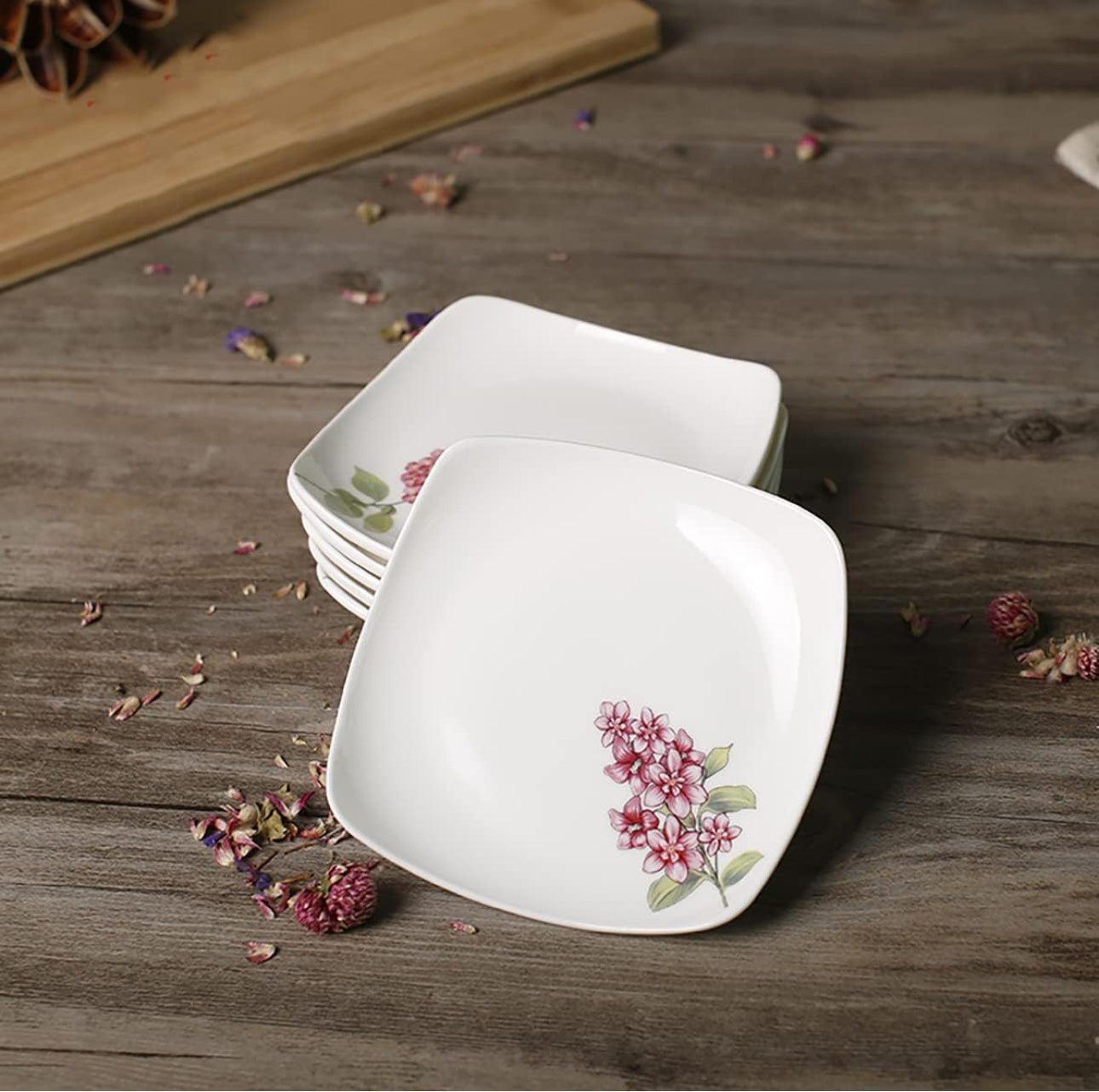 Flowers Pattern Square Plates Set, Ceramic Dessert Plates, Appetizer Plates