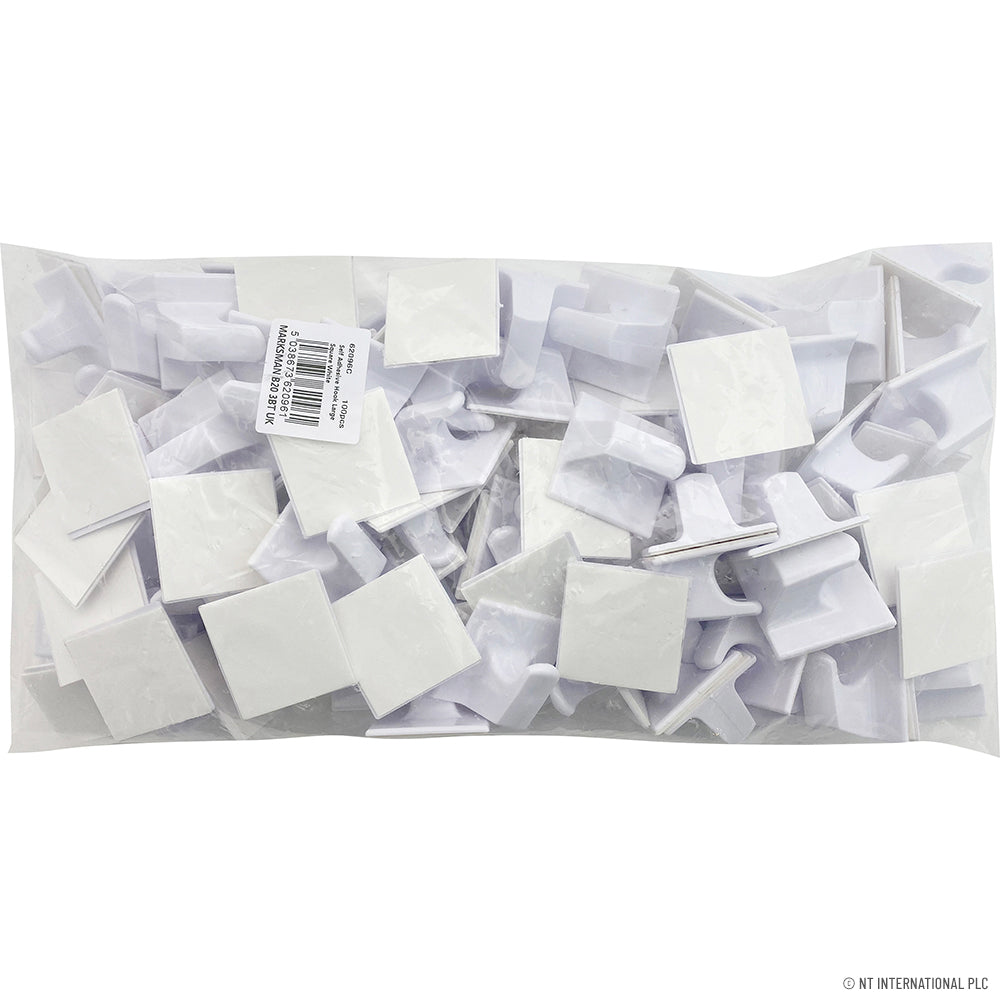 100 crochets autocollants – Grand carré blanc | Installation facile, supports muraux robustes