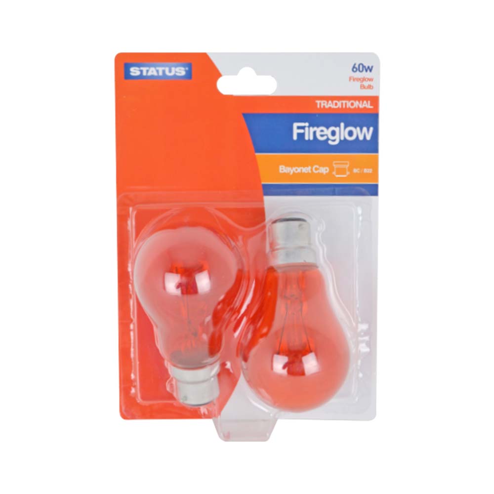 Status Traditional Fireglow Bulb Bayonet Cap BC/ B22 60w 2pk