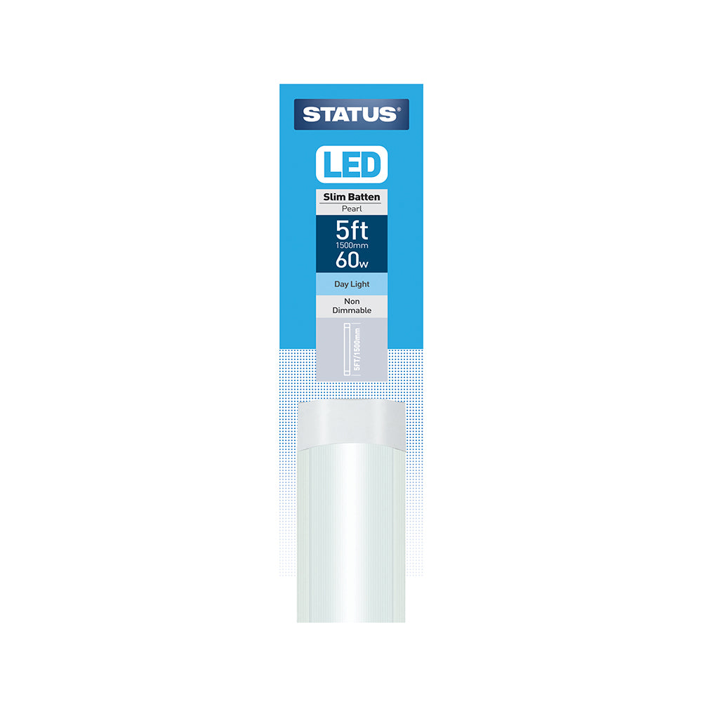 150 cm / 1800 mm - 60 W = 5200 lumens - LED - Réglette linéaire fine - Blanc perle - Lumière du jour - Boîte de 1 pièce