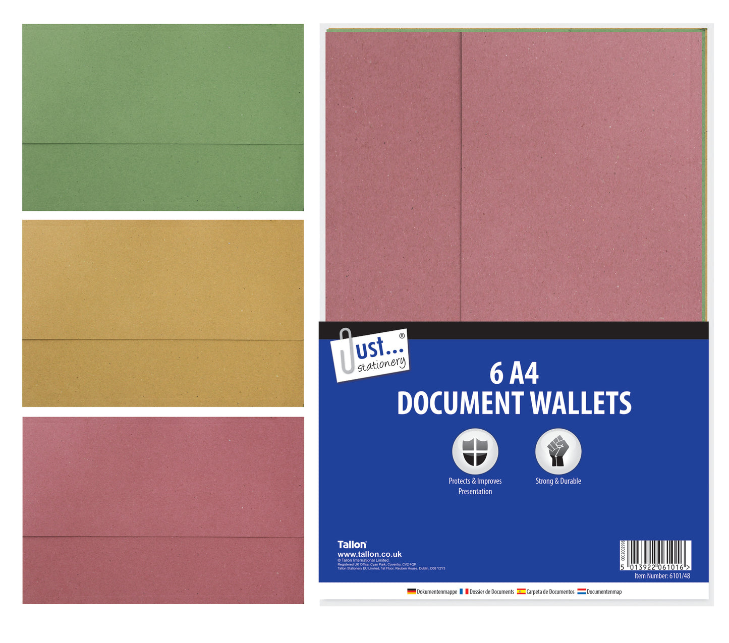 Lot de 6 pochettes porte-documents A4 traditionnelles en carton