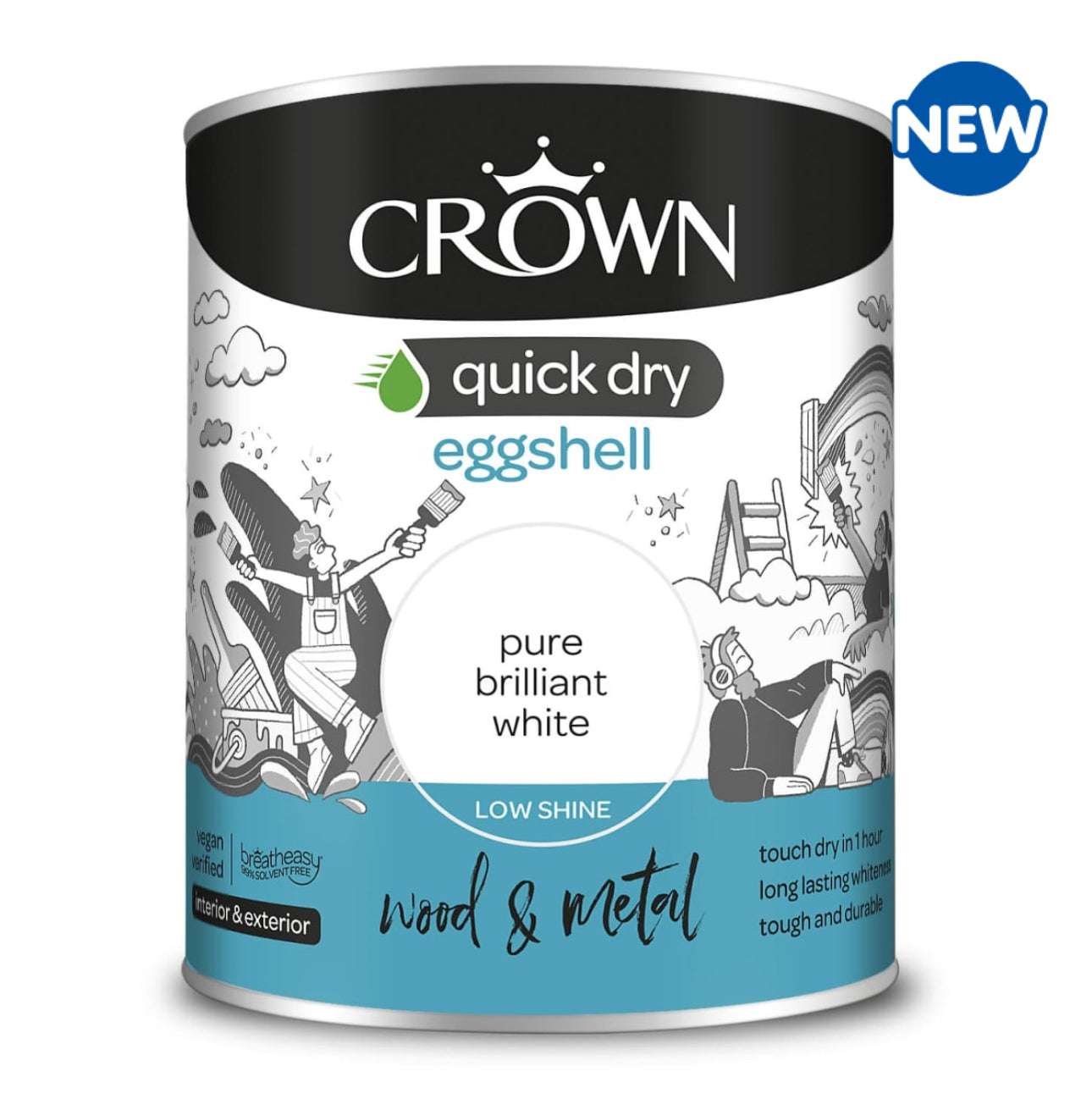 Crown Quickdry Eggshell 750ml - Pure Brilliant White