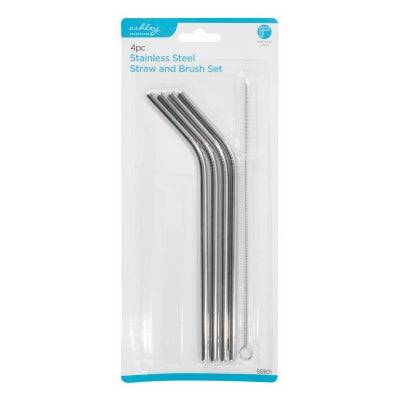 4PC STAINLESS STEEL STRAW AND BRUSH SET