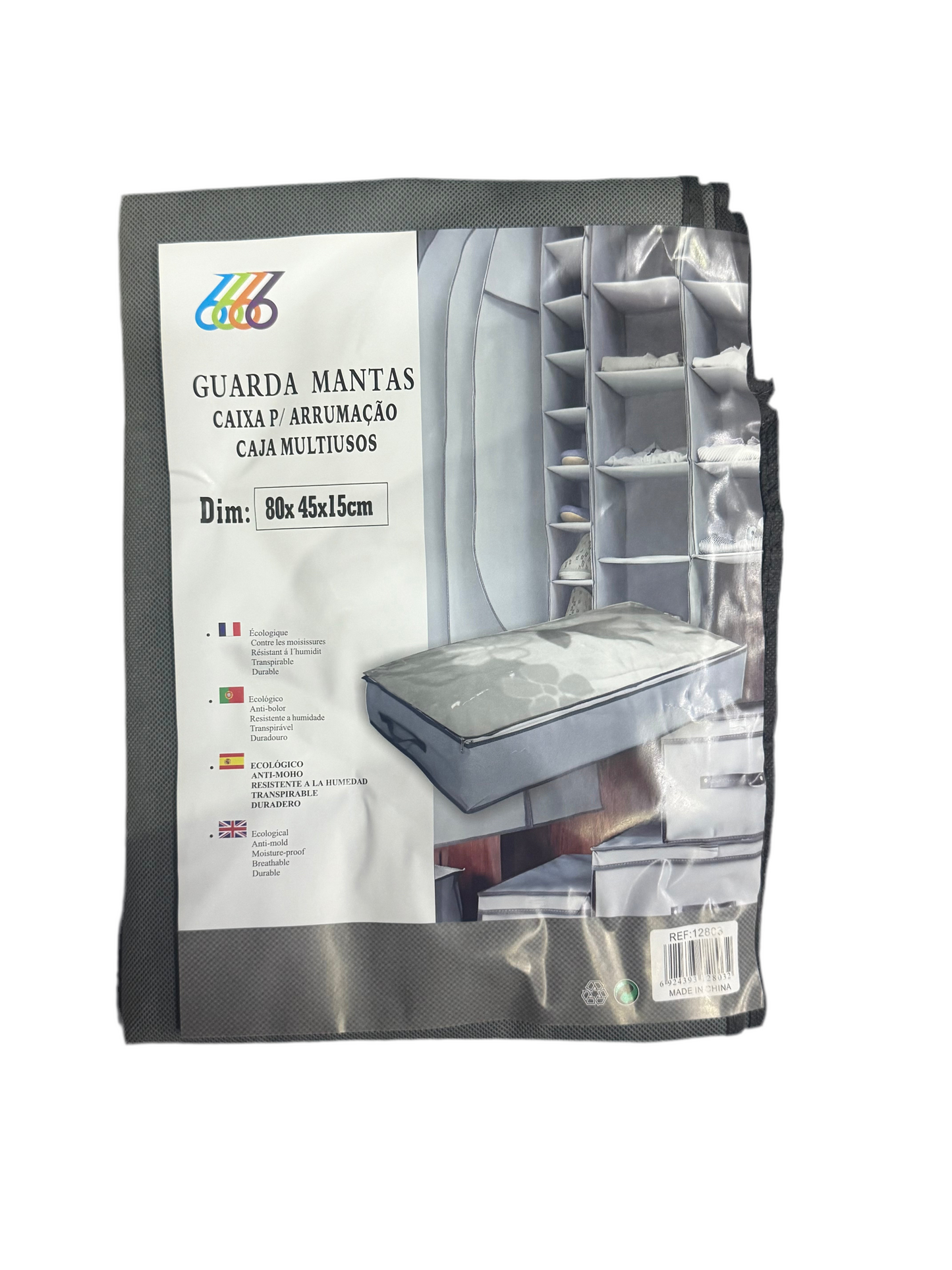 Basics Sacs de rangement zippés sous lit en tissu, gris 80x45x15cm