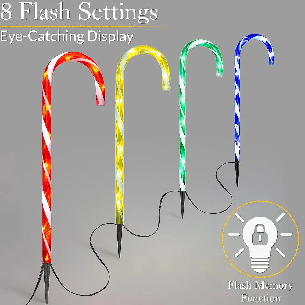 CHRISTOW Lumières de Noël sucre d'orge, décorations de chemin pour extérieur, LED clignotantes, alimentation secteur, lot de 4 x 58cm (multicolore)