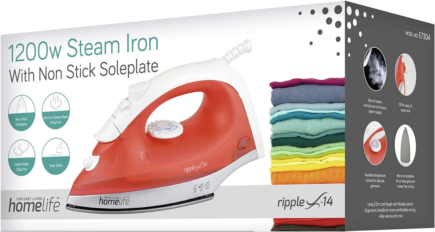 HomeLife 'Ripple' 1200w Steam Iron - Non-Stick Soleplate