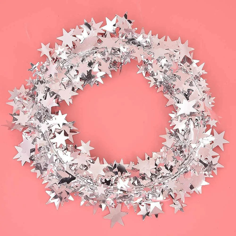 Guirlande en fil de tinsel de 7,5 m pour décoration de sapins de Noël, maison, mariage, fête (argent)