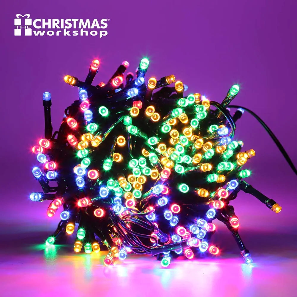 The Christmas Workshop 200 Multi-Coloured LED Chaser Christmas Lights / Indoor or Outdoor Fairy Lights / 13.9 Metres / 8 Light Modes / Great For Christmas, Weddings & Gardens