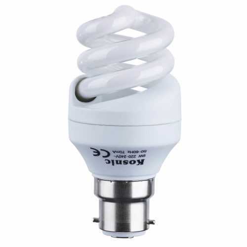 Lampes Spirales Fluocompactes Économes en Énergie, 9W BC/B22/B22d/Ba22d (Emballées)
