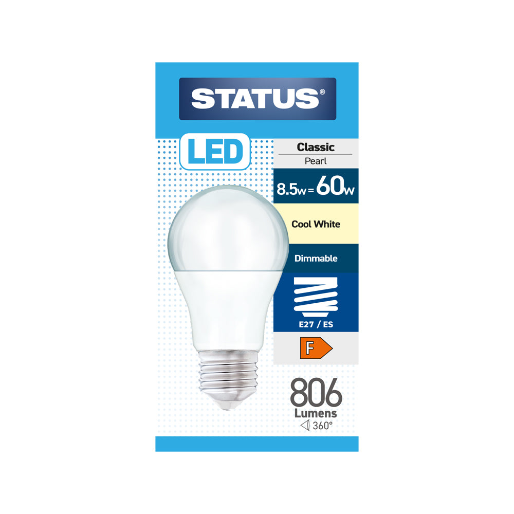 8,5W = 60W = 806 lumens - État - LED à intensité variable - GLS - E27 - PA - Perle - Blanc froid - boîte de 1